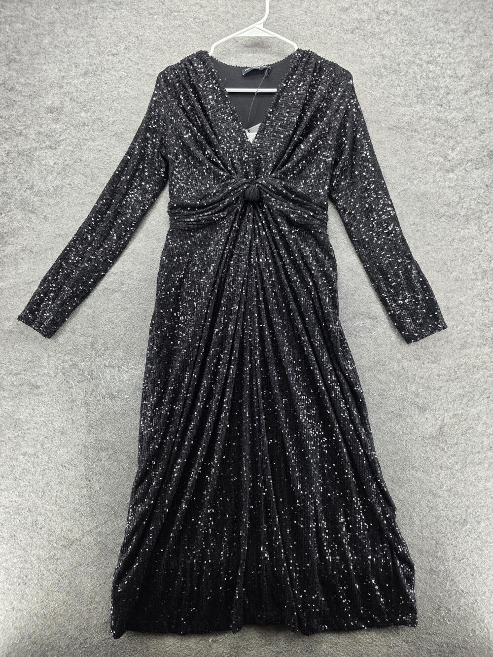 Pietro Brunelli Dress Womens XS Black Sequin Long Sleeve Maxi Made Italy Venice